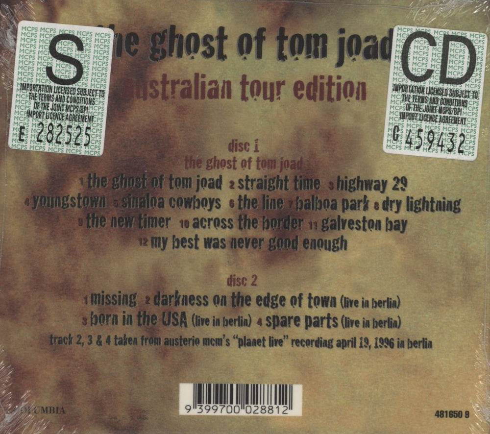 Bruce Springsteen The Ghost Of Tom Joad: Australian Tour Edition - Sealed Australian 2 CD album set (Double CD) 9399700028812