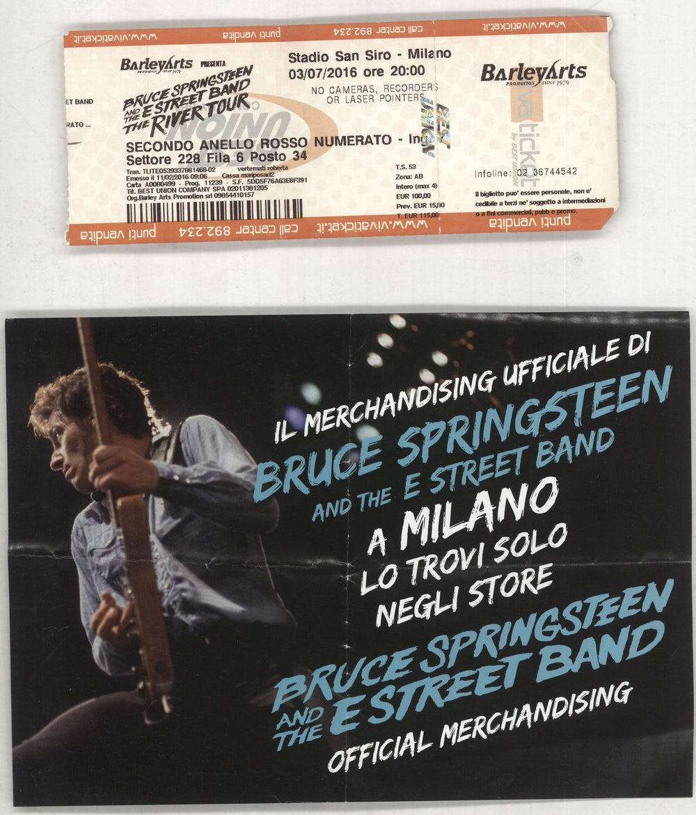 Bruce Springsteen The River Tour '16 + Ticket & Inserts Italian tour programme SPRTRTH748371