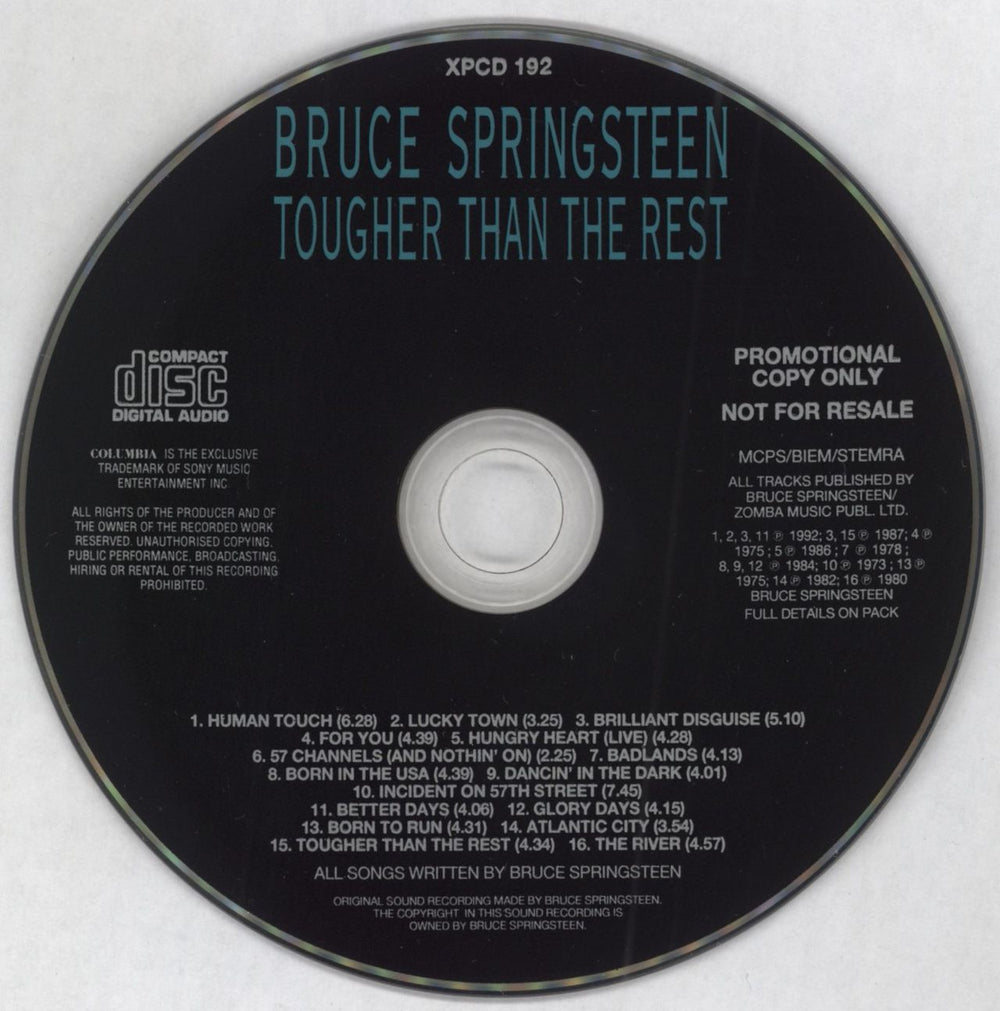 Bruce Springsteen Tougher Than The Rest UK Promo CD album (CDLP) SPRCDTO06241