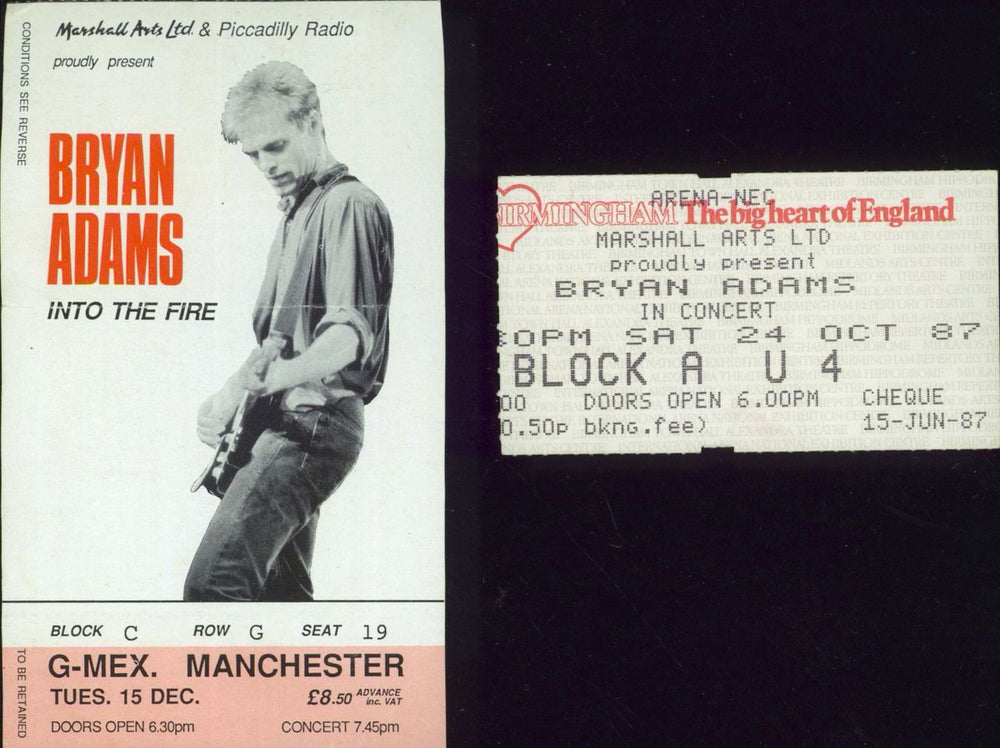 Bryan Adams Into The Fire World Tour + ticket stub UK tour programme ADATRIN294439