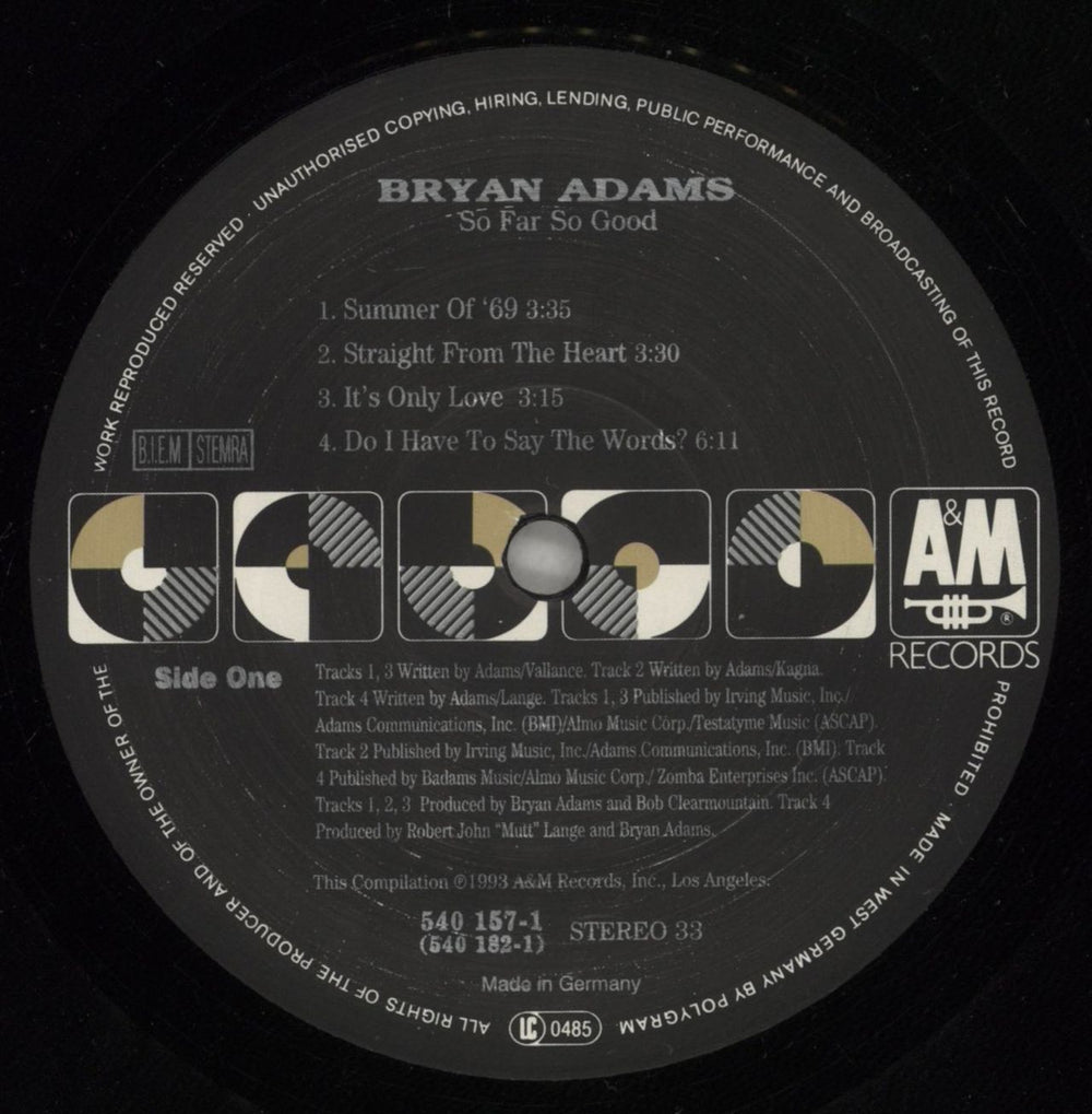Bryan Adams So Far So Good - Hype Stickered - EX German 2-LP vinyl record set (Double LP Album) ADA2LSO738350
