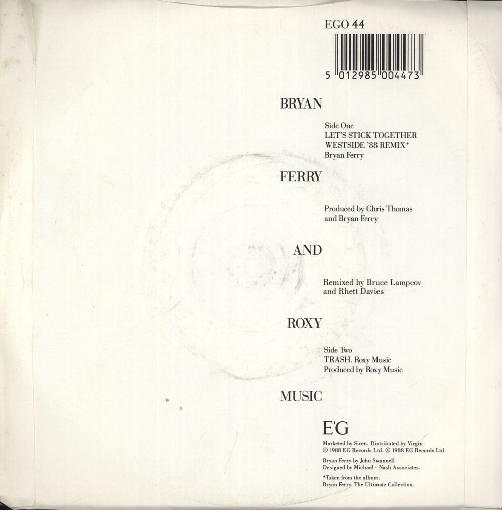 Bryan Ferry Let's Stick Together UK 7" vinyl single (7 inch record / 45) 5012985004473