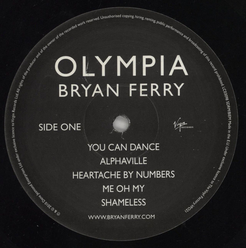 Bryan Ferry Olympia - 200 Gram Vinyl UK vinyl LP album (LP record) FERLPOL852773