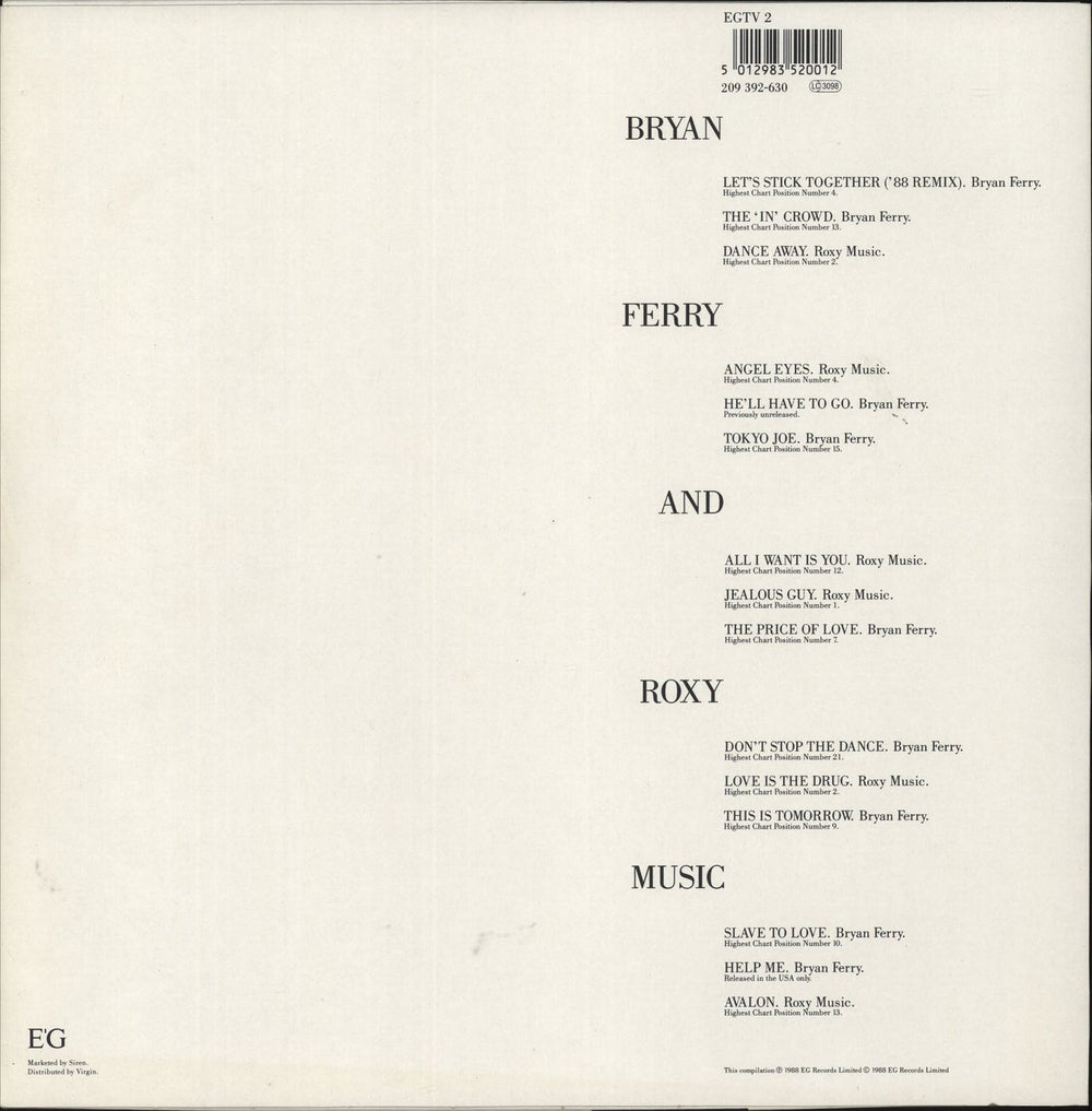 Bryan Ferry The Ultimate Collection - glossy p/s UK vinyl LP album (LP record) 5012983520012