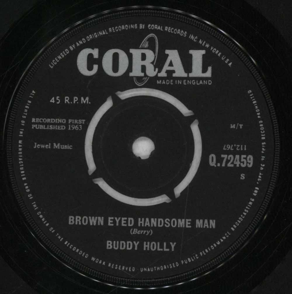 Buddy Holly Brown Eyed Handsome Man - 3rd UK 7" vinyl single (7 inch record / 45) Q.72459