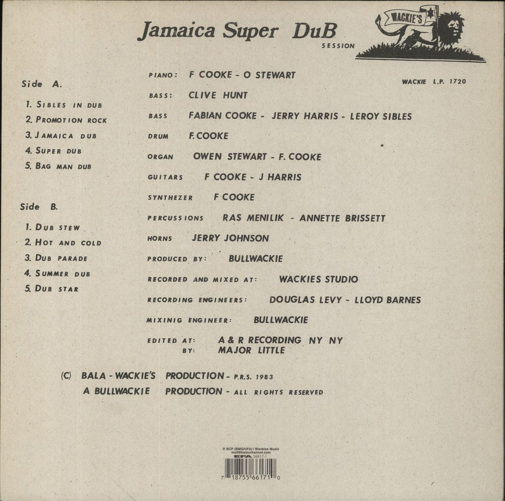 Bullwackie Jamaica Super Dub Session German vinyl LP album (LP record) 718755661710