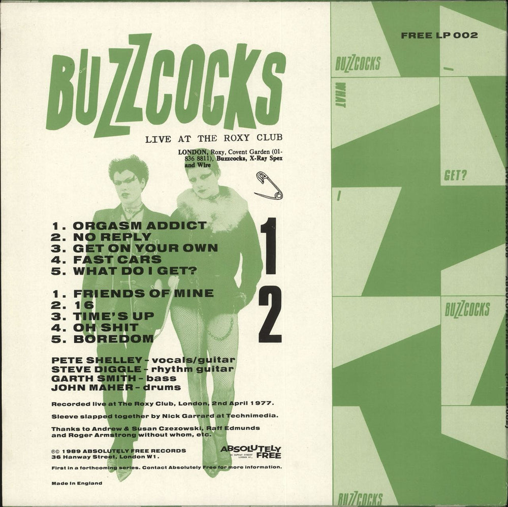 Buzzcocks Live At The Roxy Club UK vinyl LP album (LP record)