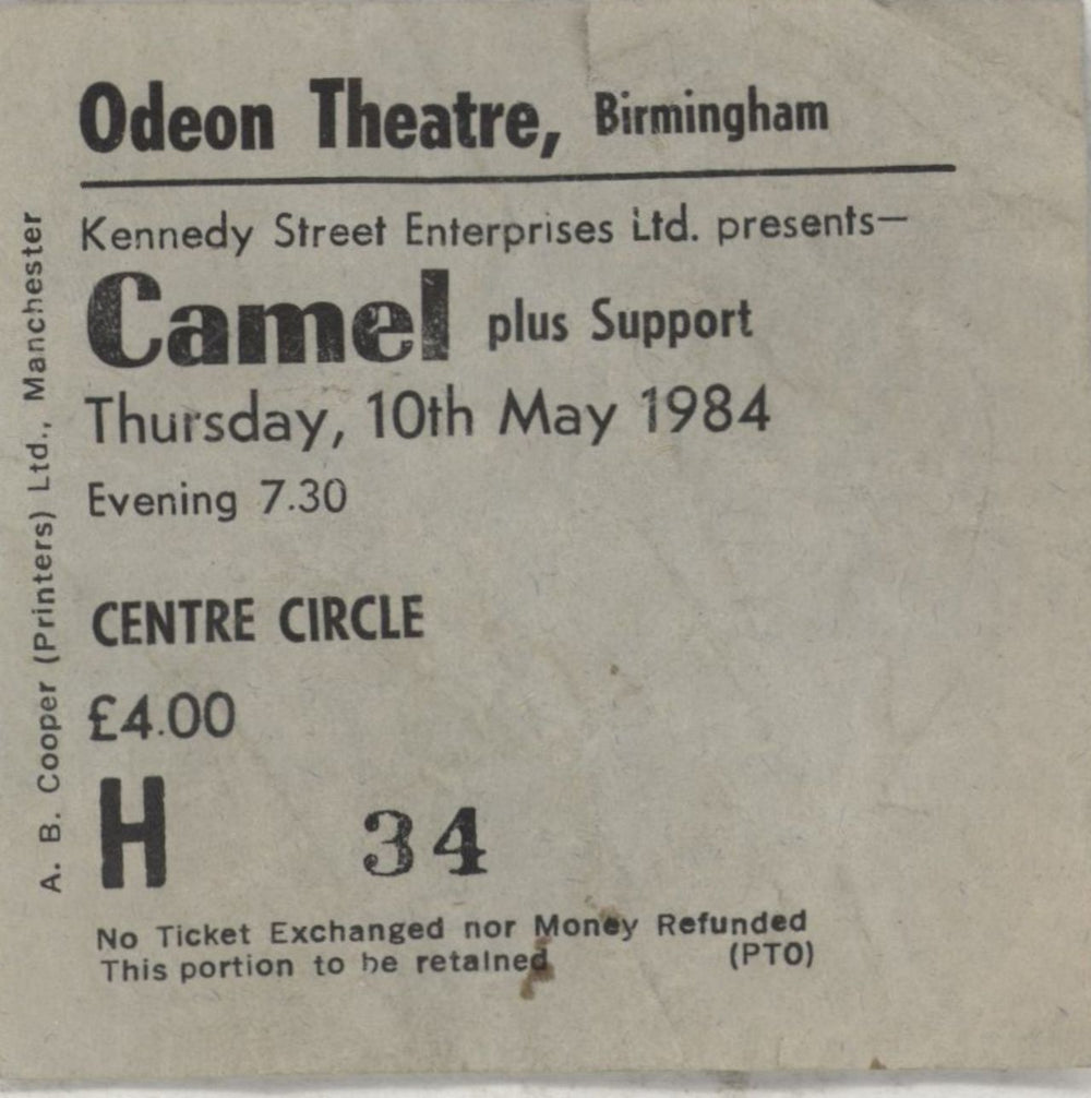 Camel Stationary Traveller + Ticket UK tour programme C-LTRST558055