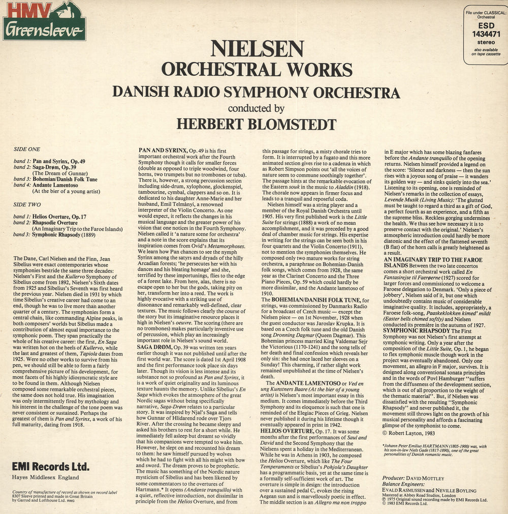 Carl Nielsen Orchestral Works UK vinyl LP album (LP record)