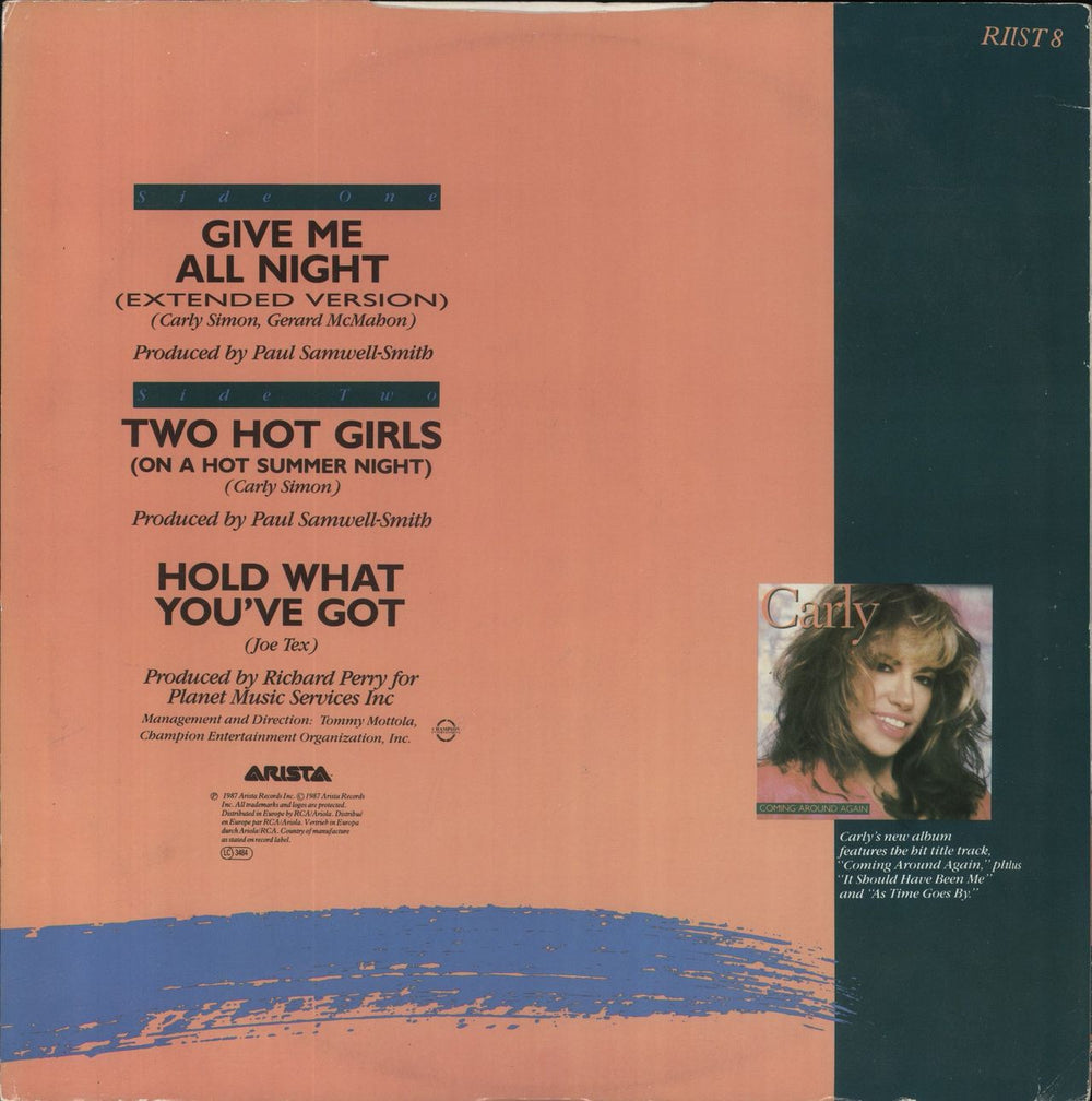 Carly Simon Give Me All Night UK 12" vinyl single (12 inch record / Maxi-single)