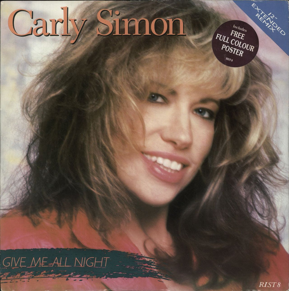 Carly Simon Give Me All Night UK 12" vinyl single (12 inch record / Maxi-single) RIST8