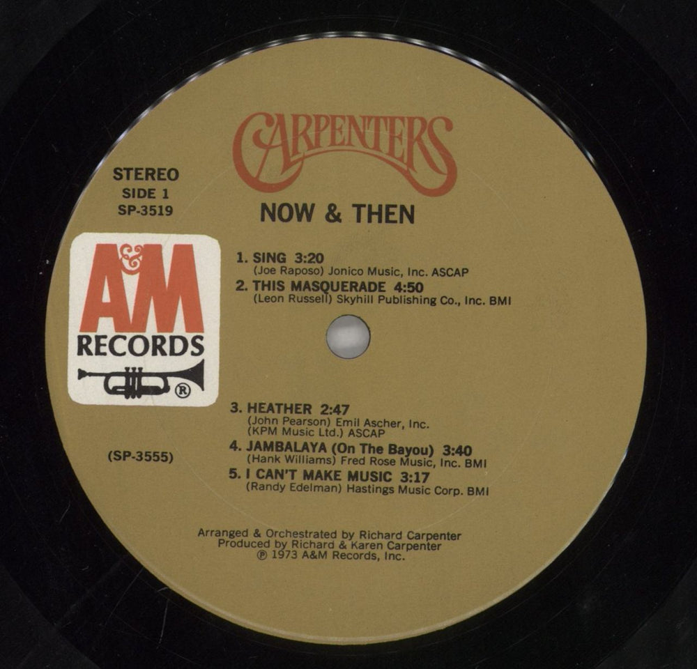Carpenters Now & Then US vinyl LP album (LP record) CRPLPNO512934