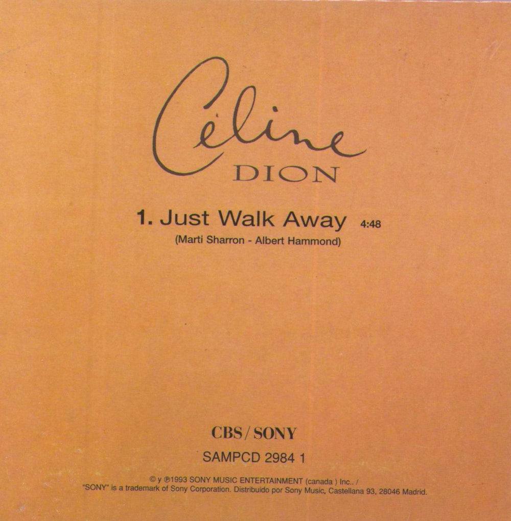 Celine Dion Just Walk Away Spanish Promo CD single (CD5 / 5")