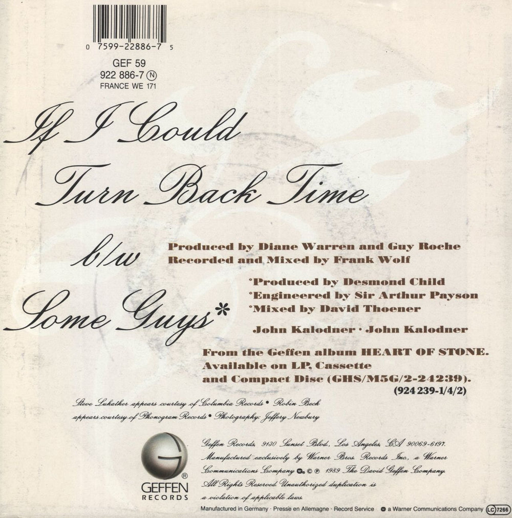 Cher If I Could Turn Back Time - glossy UK 7" vinyl single (7 inch record / 45) 075992288675