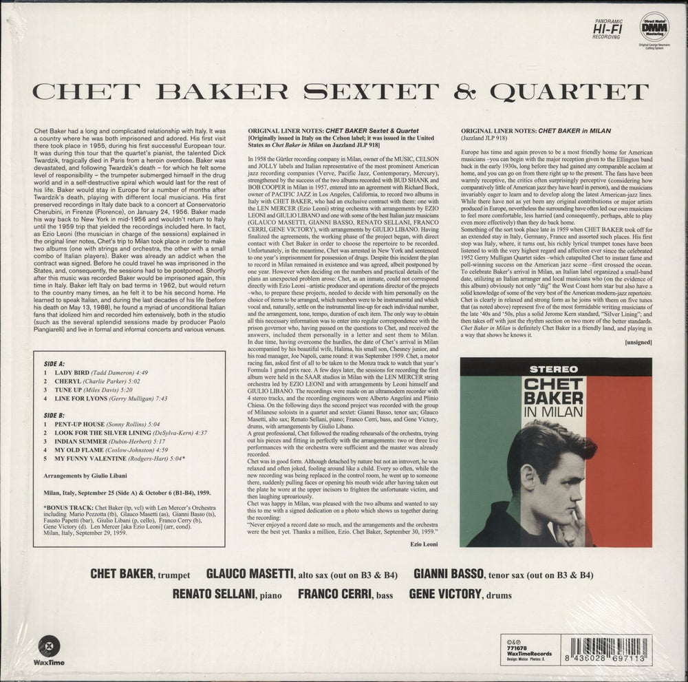 Chet Baker Sextet & Quartet - 180gm UK vinyl LP album (LP record) 8436028697113
