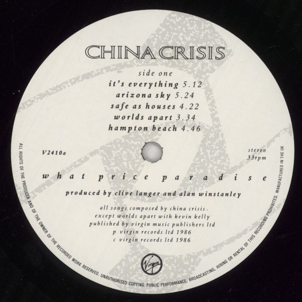 China Crisis What Price Paradise UK vinyl LP album (LP record) CHNLPWH245029