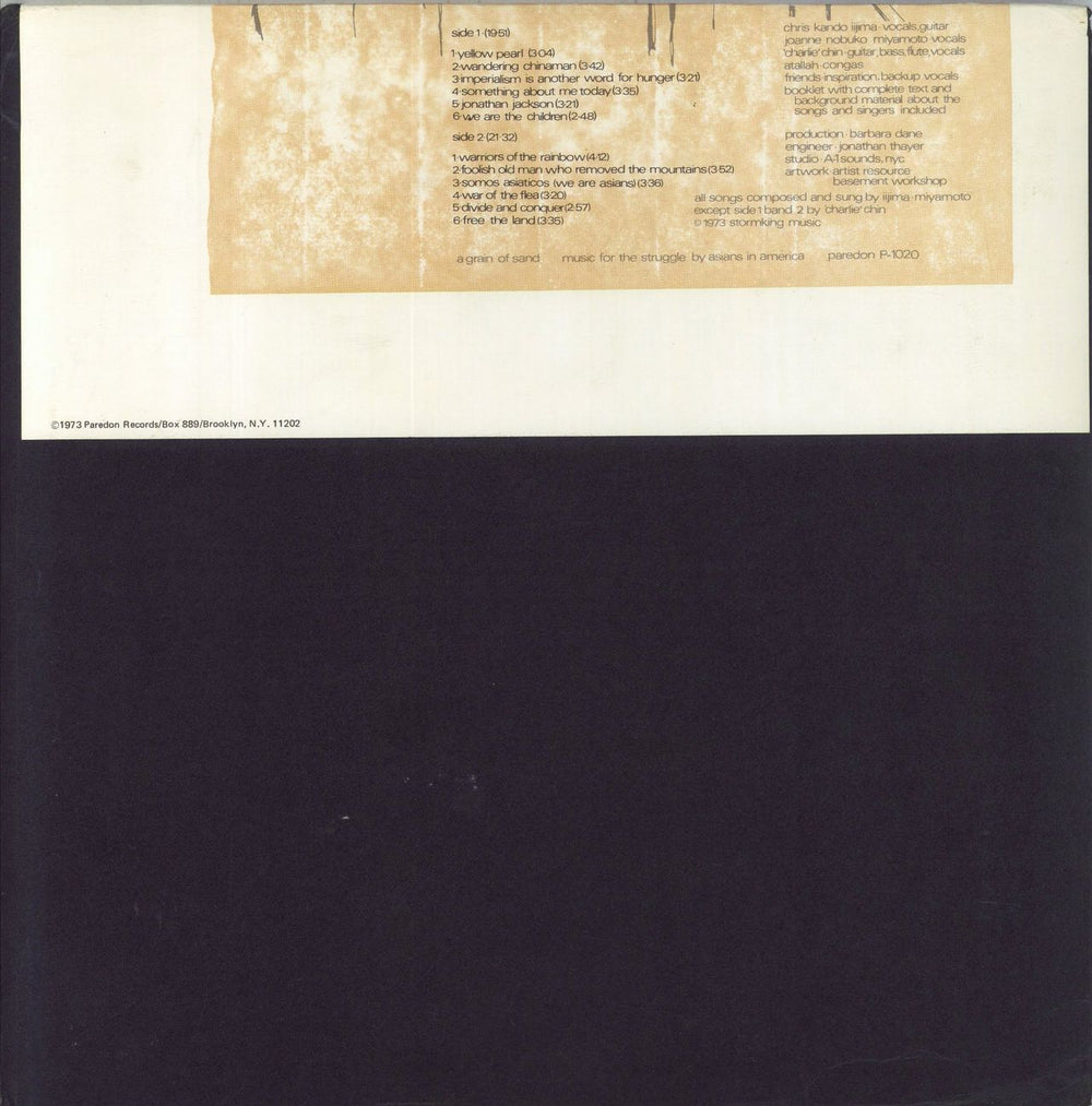 Chris Iijima  A Grain Of Sand: Music For The Struggle By Asians In America US vinyl LP album (LP record)