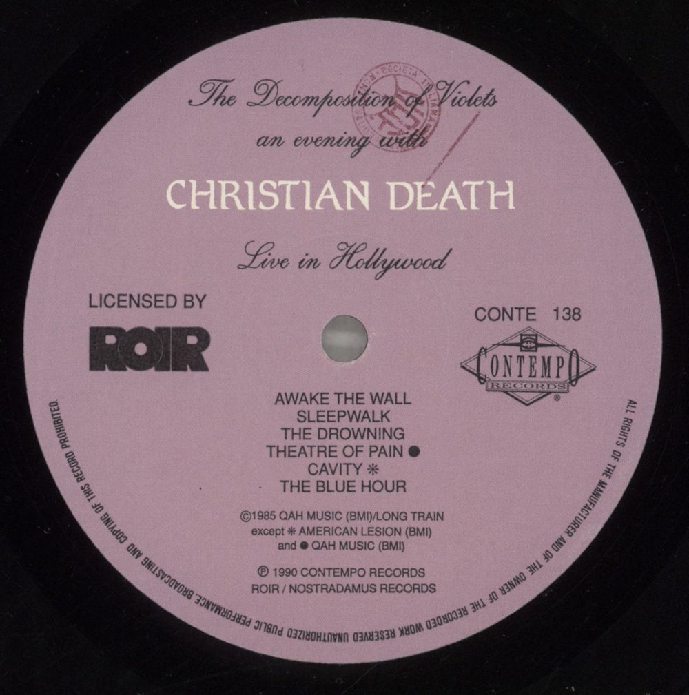 Christian Death The Decomposition Of Violets - Live In Hollywood Italian vinyl LP album (LP record) CHRLPTH880031