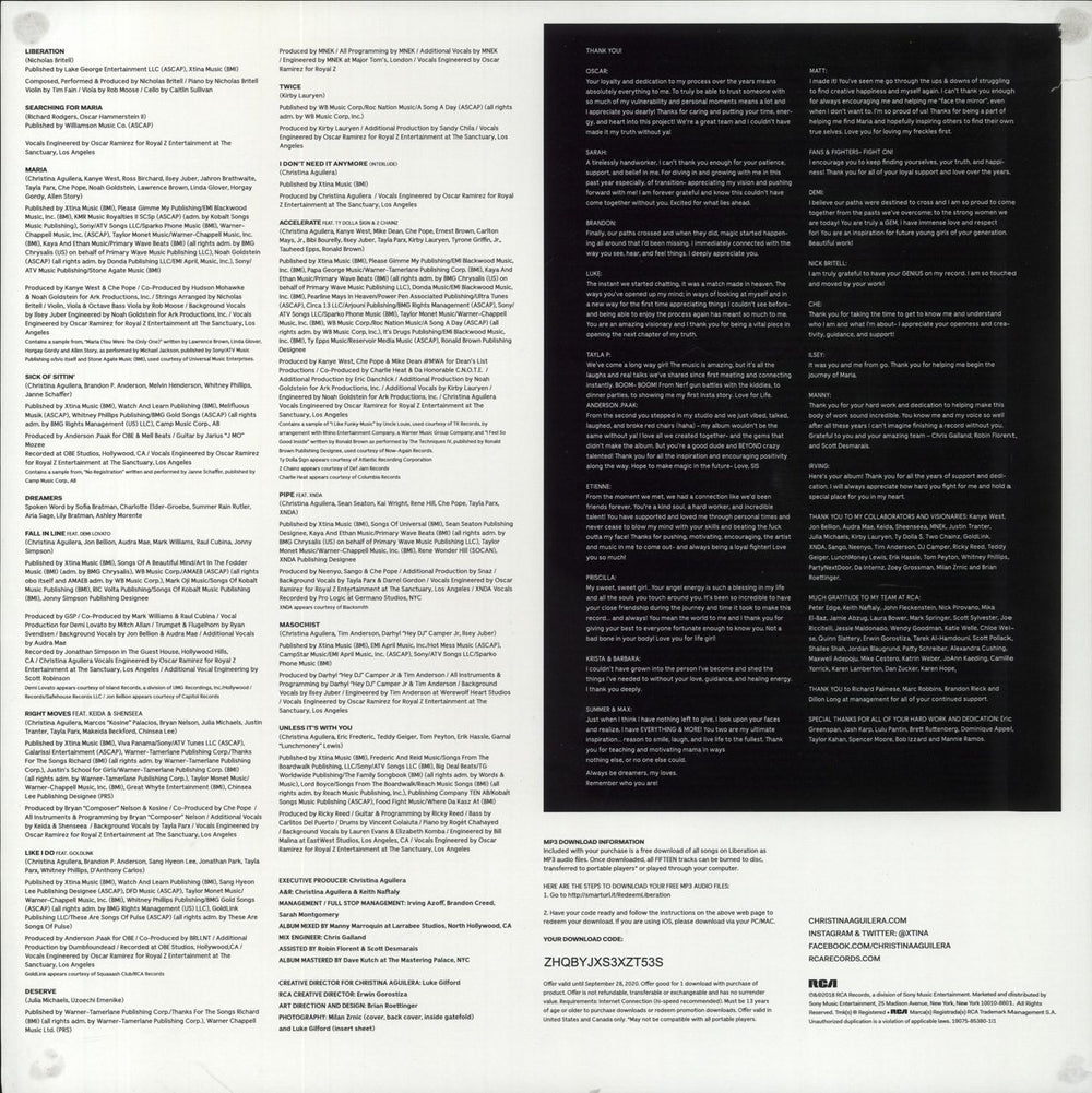 Christina Aguilera Liberation + Insert US 2-LP vinyl record set (Double LP Album) Deleted