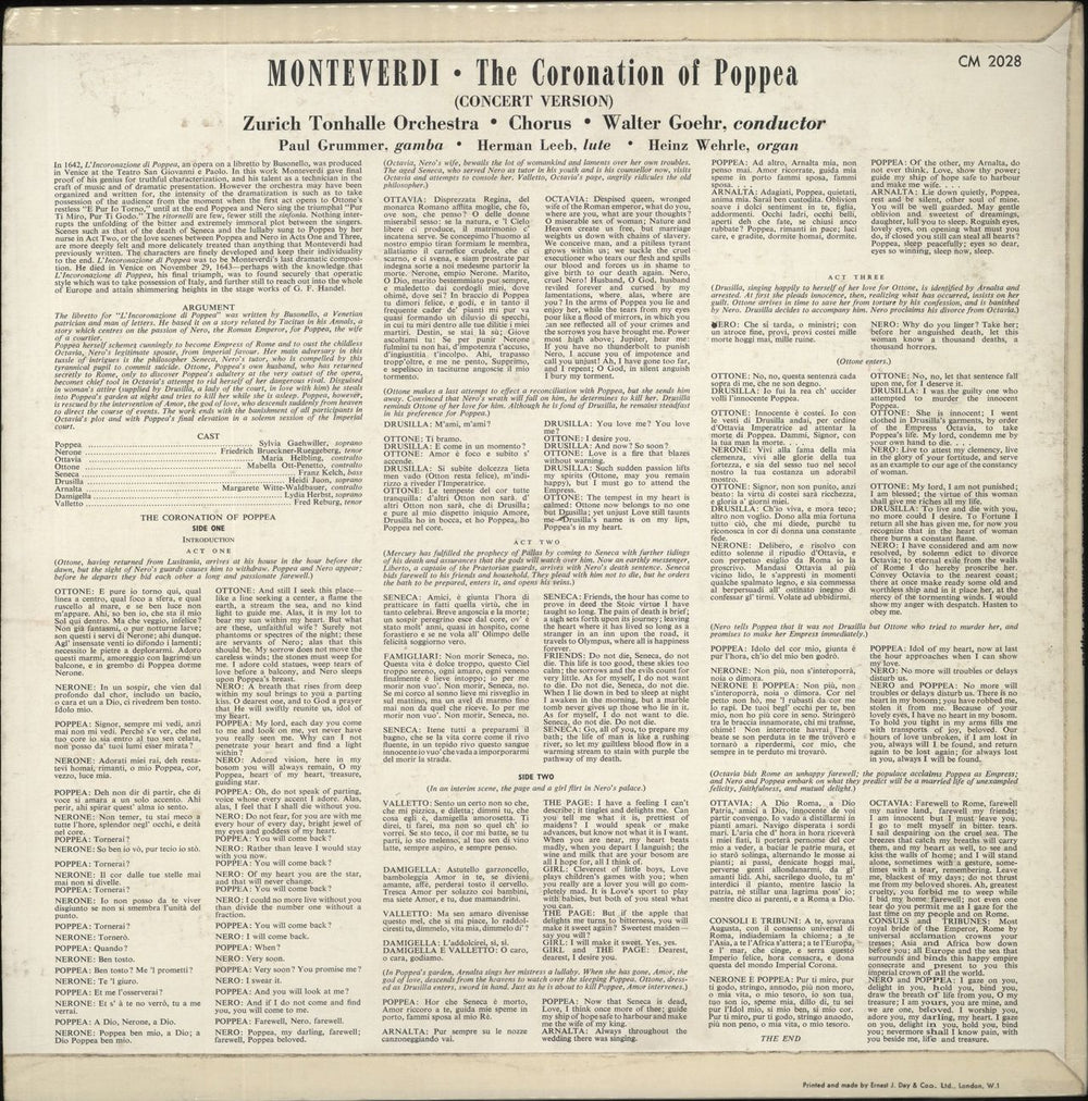 Claudio Monteverdi Monteverdi: The Coronation Of Poppea UK vinyl LP album (LP record)