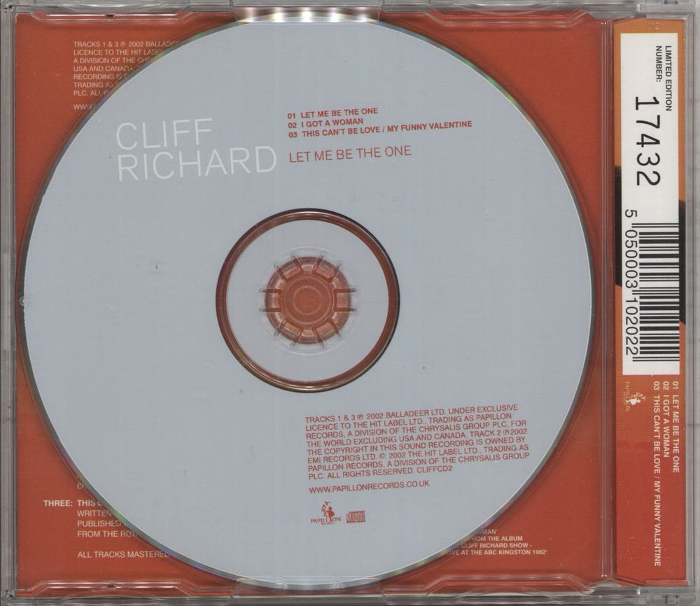 Cliff Richard Let Me Be The One - Red Sleeve UK CD single (CD5 / 5") 5050003102022