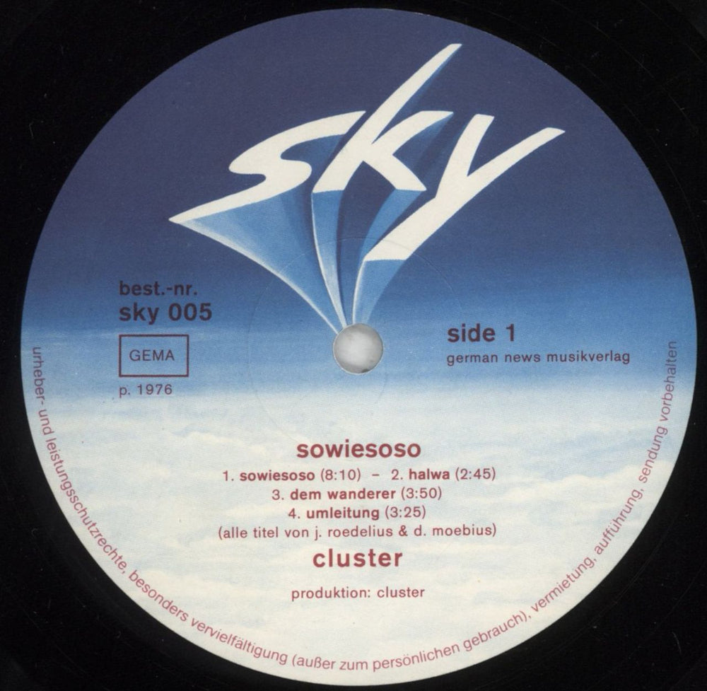 Cluster Sowiesoso German vinyl LP album (LP record) F1ULPSO441045