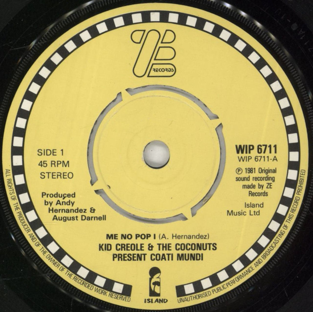 Coati Mundi Me No Pop I UK 7" vinyl single (7 inch record / 45) WIP6711