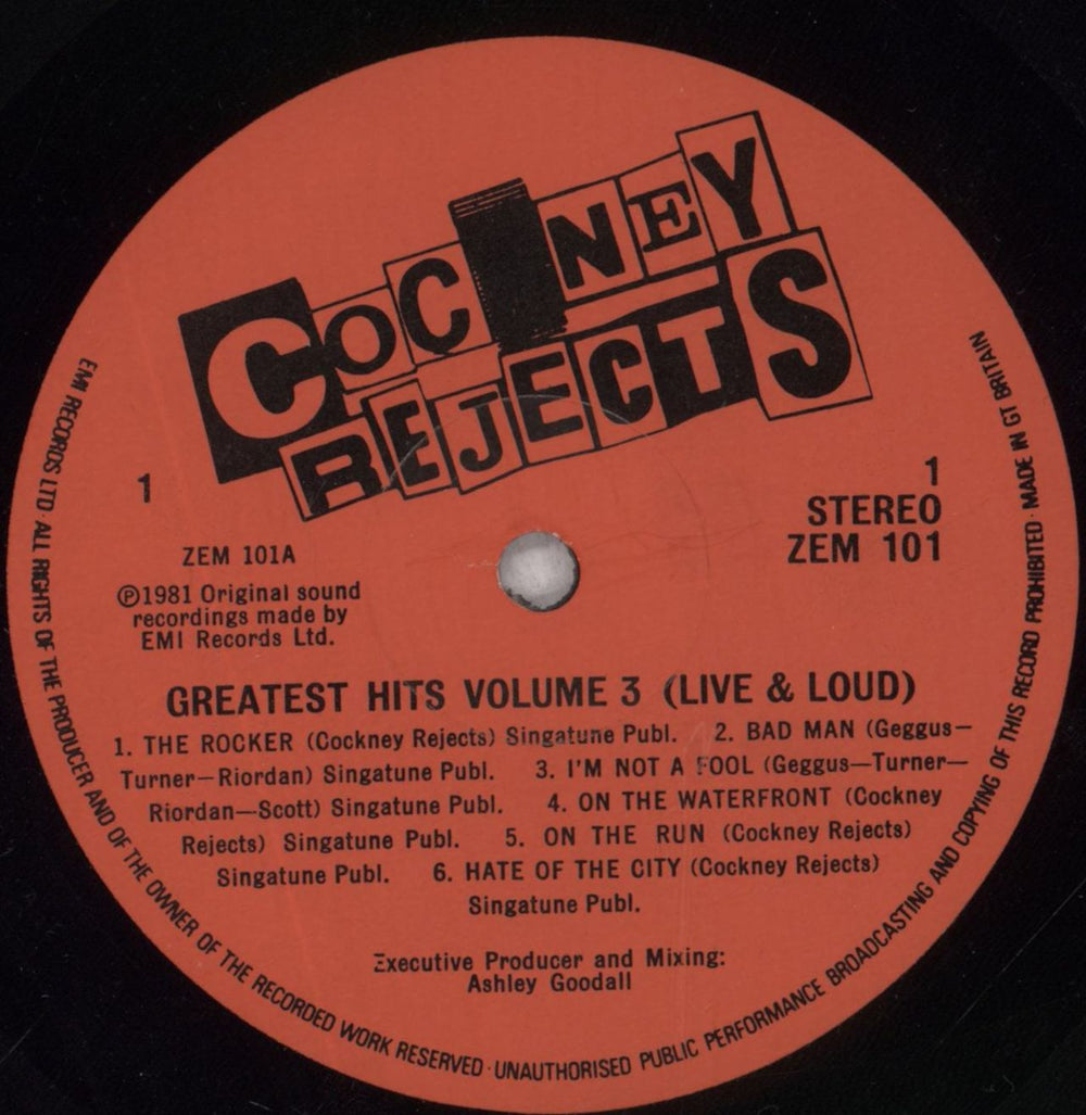 Cockney Rejects Greatest Hits Vol. 3 [Live And Loud!] UK vinyl LP album (LP record) CKNLPGR706277