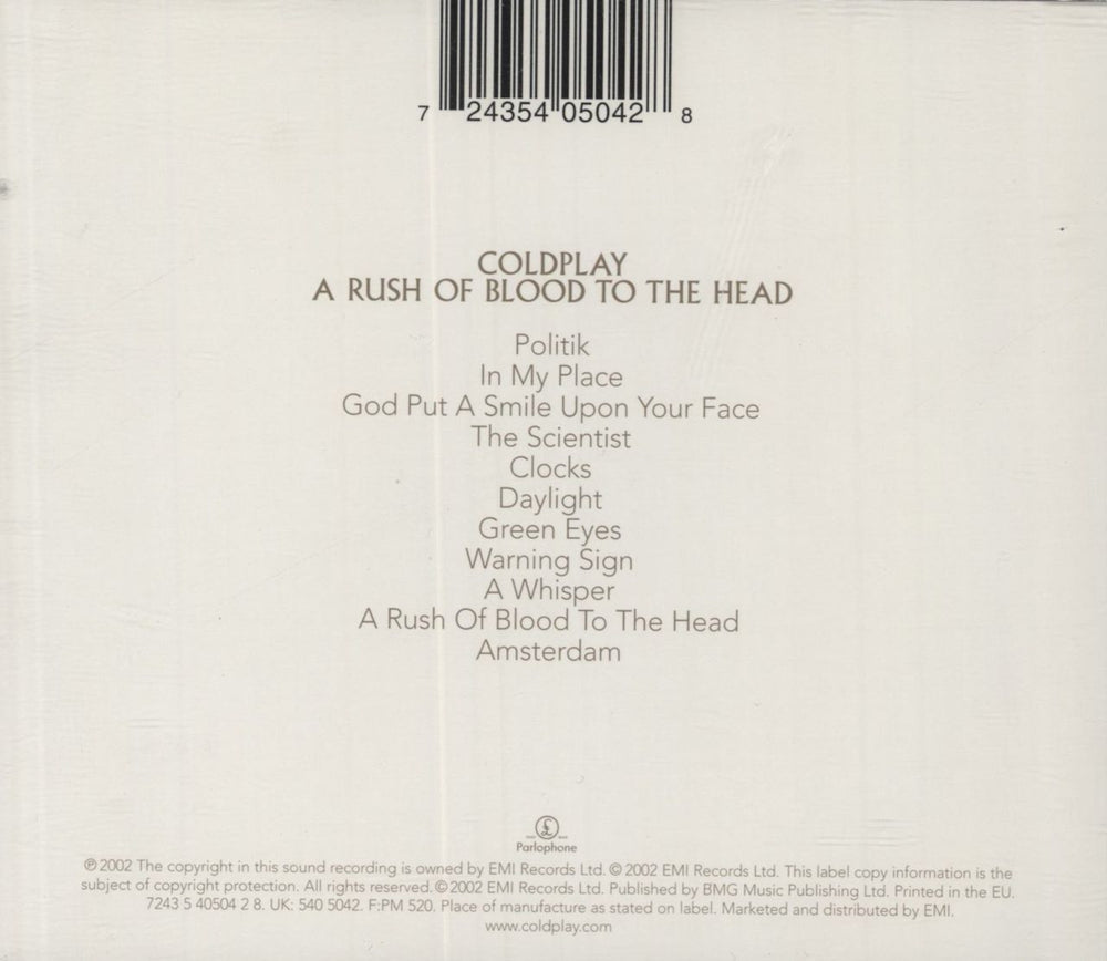 Coldplay A Rush Of Blood To The Head UK CD album (CDLP) 724354050428