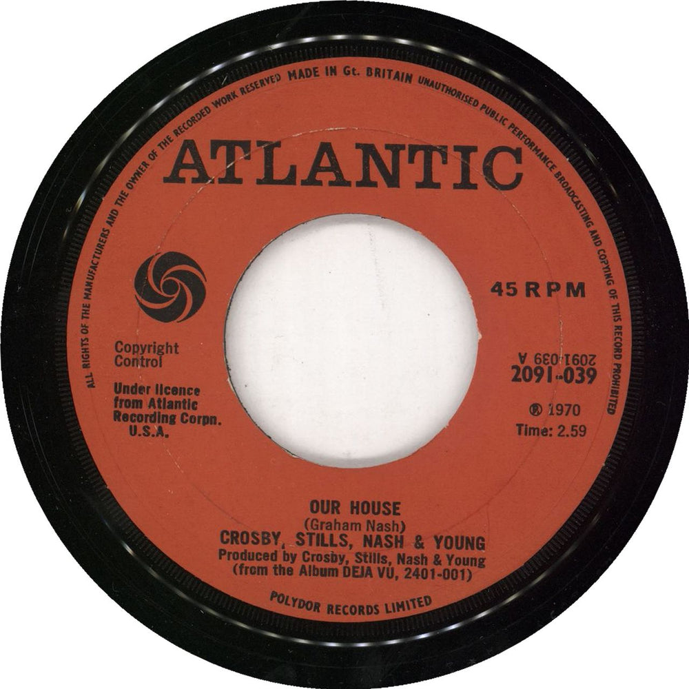 Crosby, Stills, Nash & Young Our House UK 7" vinyl single (7 inch record / 45) 2091-039