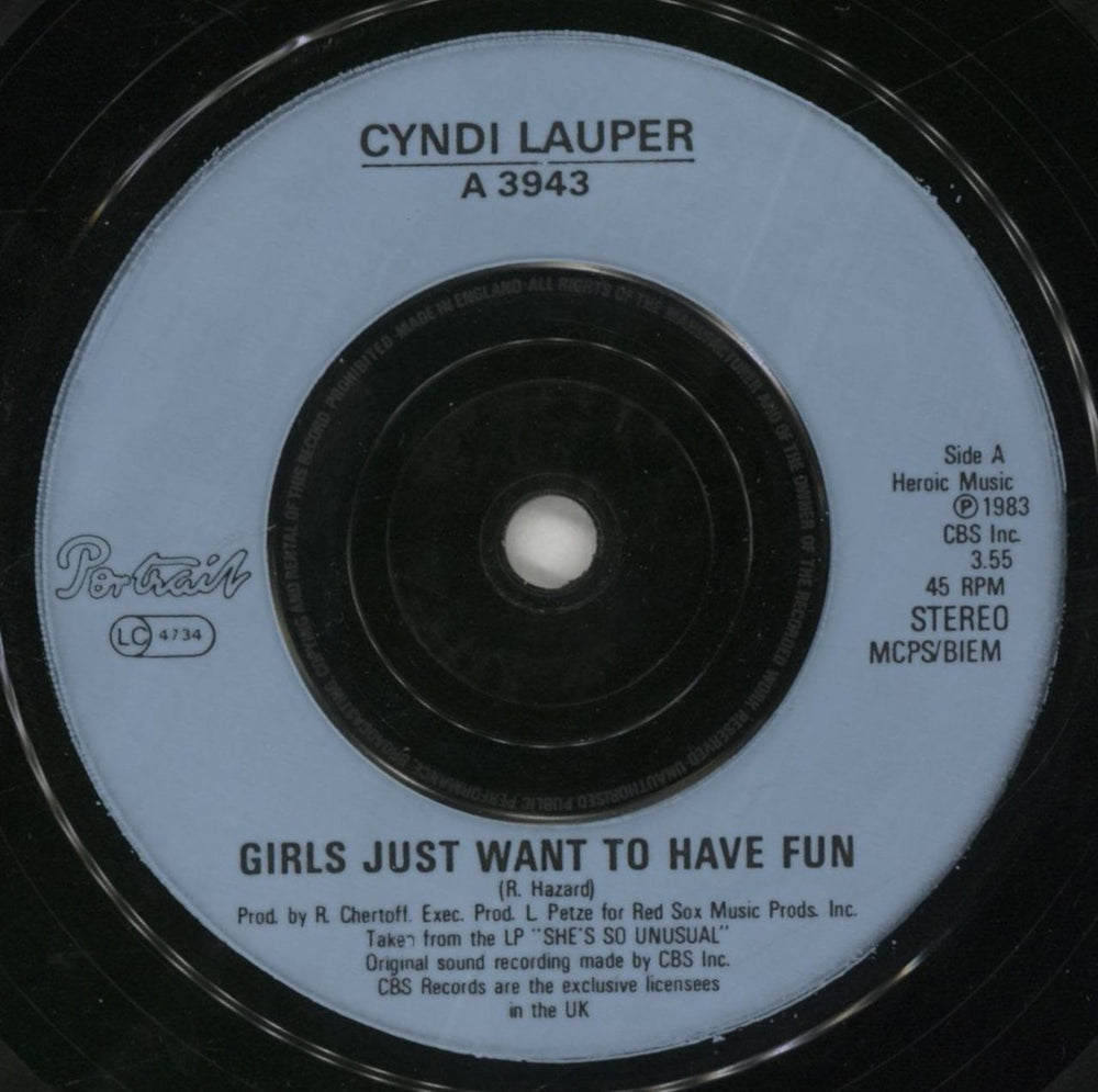 Cyndi Lauper Girls Just Want To Have Fun - P/S - Inj UK 7" vinyl single (7 inch record / 45) LAU07GI39379