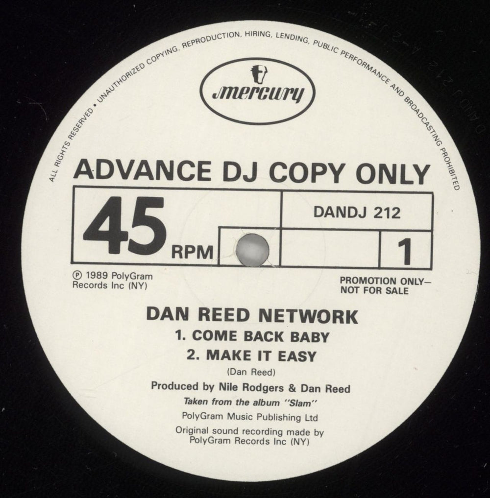 Dan Reed Network Come Back Baby UK Promo 12" vinyl single (12 inch record / Maxi-single) DRN12CO880481