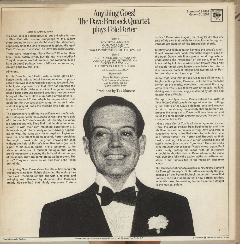 Dave Brubeck Anything Goes! US vinyl LP album (LP record)