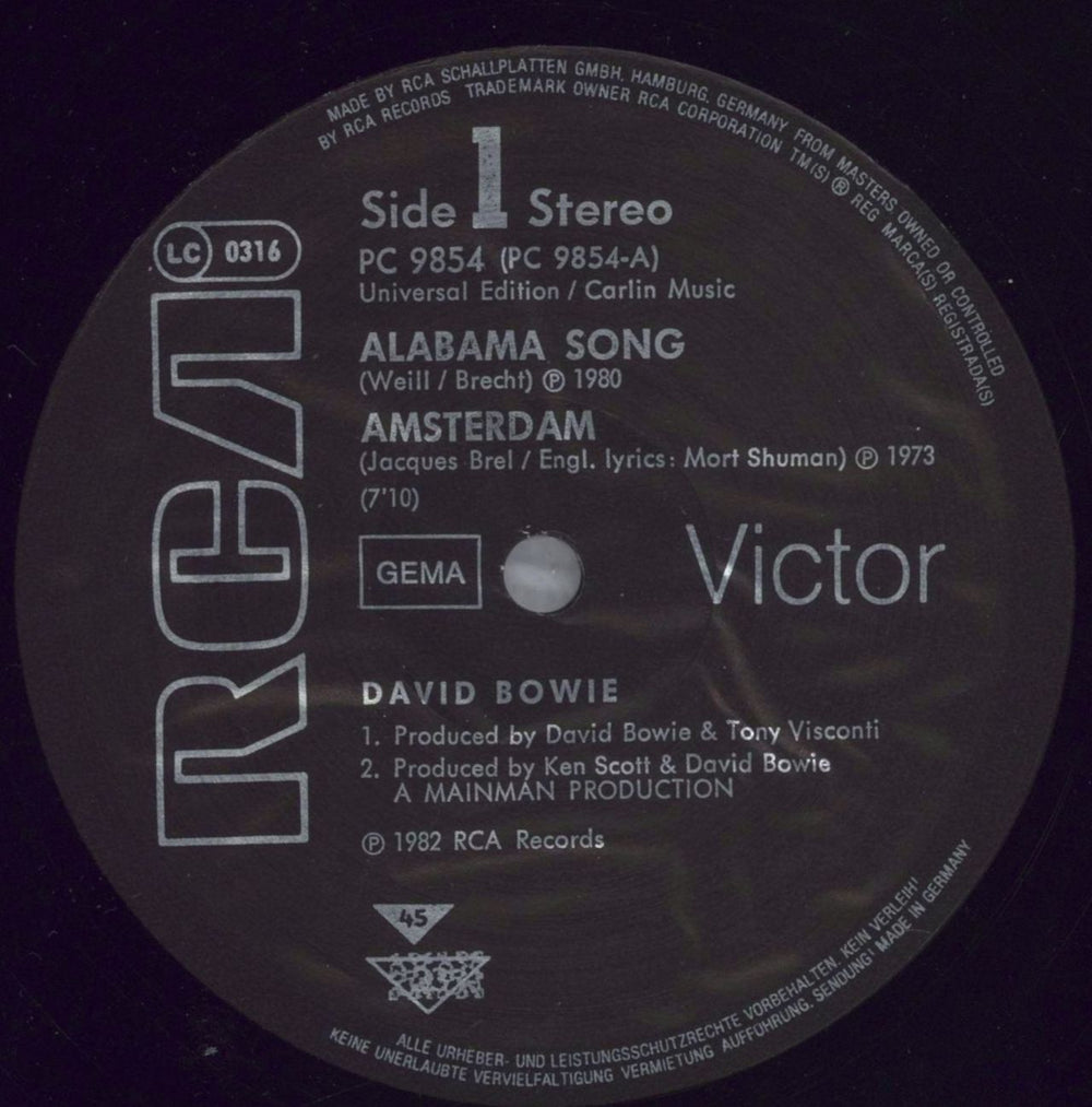 David Bowie Alabama Song - EX German 12" vinyl single (12 inch record / Maxi-single) BOW12AL825247