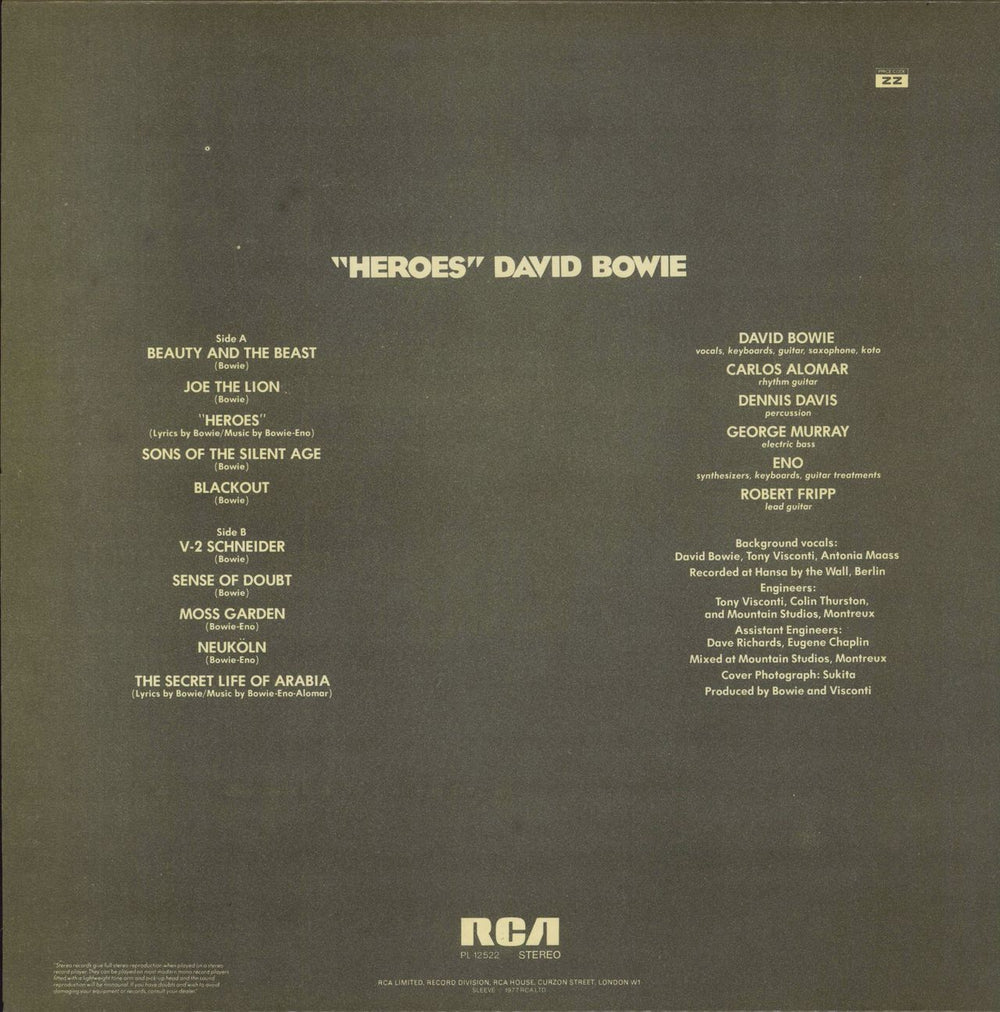 David Bowie Heroes - Glossy Sleeve - A1/B2 UK vinyl LP album (LP record)