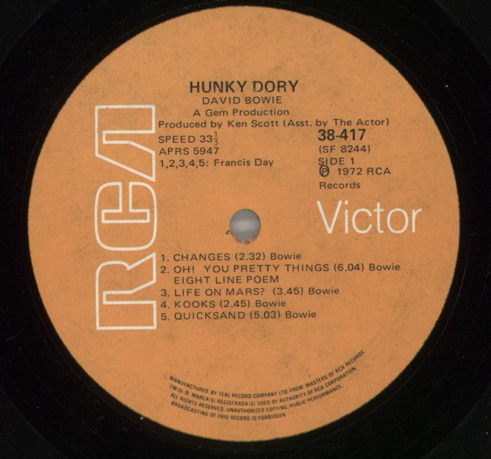 David Bowie Hunky Dory South African vinyl LP album (LP record) BOWLPHU876701
