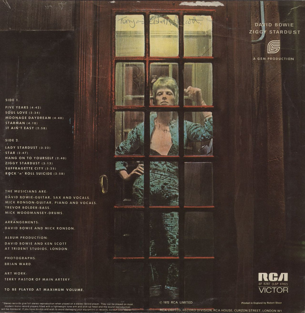 David Bowie The Rise And Fall Of Ziggy Stardust - 1st - 1E - VG UK vinyl LP album (LP record)