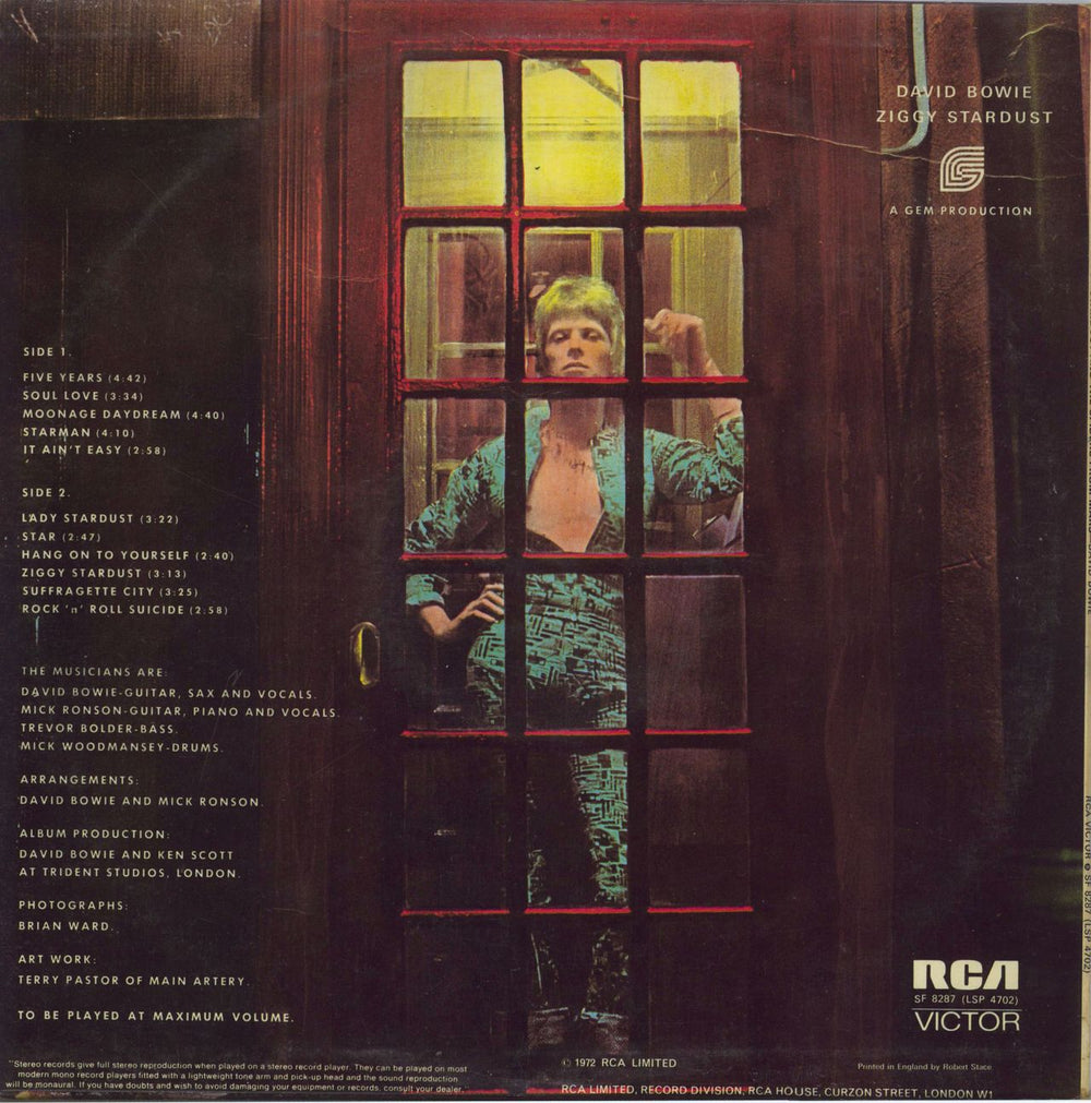 David Bowie The Rise And Fall Of Ziggy Stardust - 2nd - EX - VG Sleeve UK vinyl LP album (LP record)