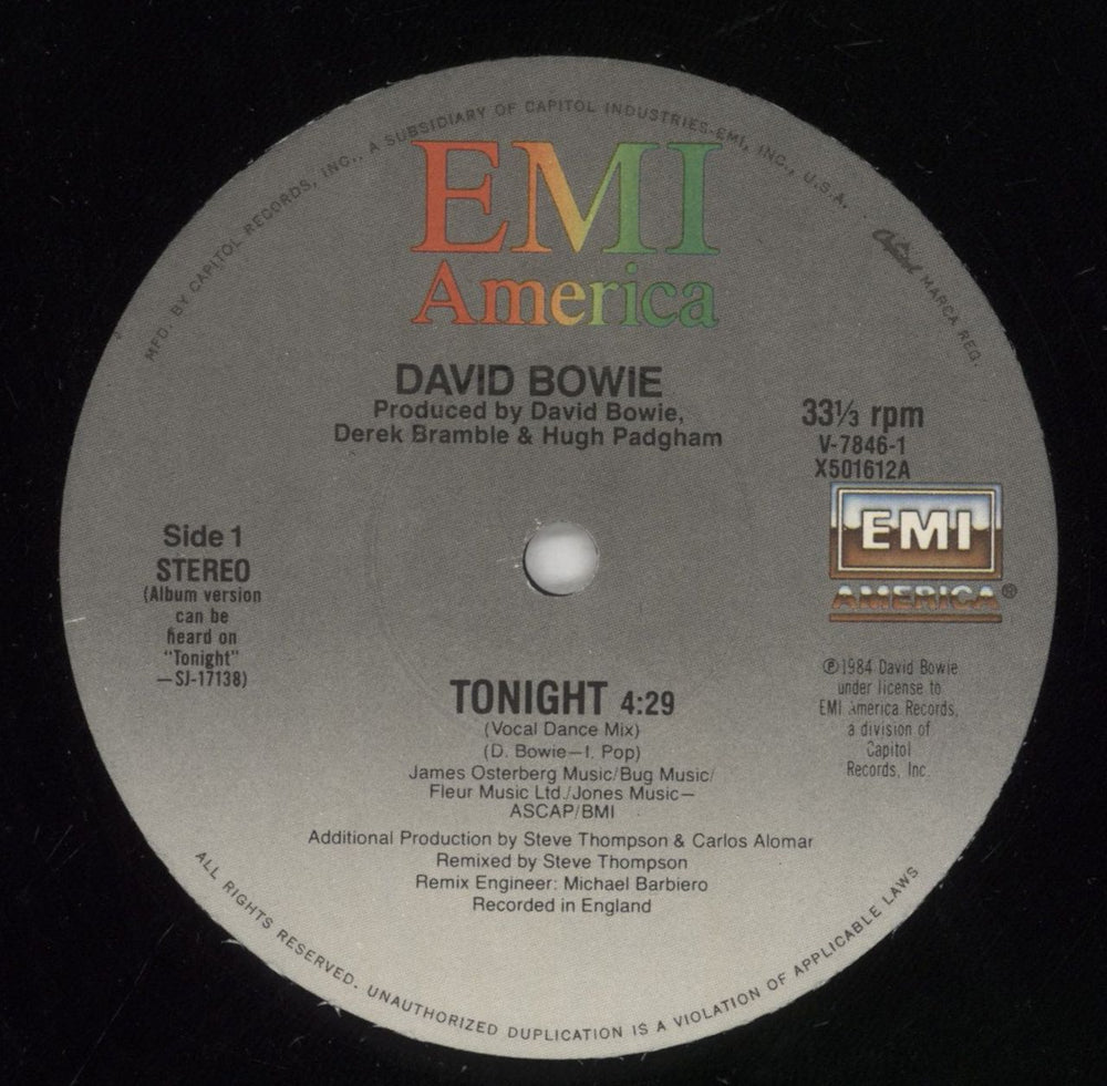 David Bowie Tonight - VG US 12" vinyl single (12 inch record / Maxi-single) BOW12TO853853