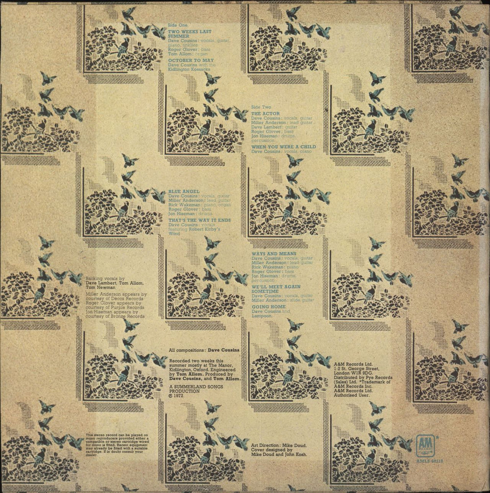 David Cousins Two Weeks Last Summer - EX UK vinyl LP album (LP record)