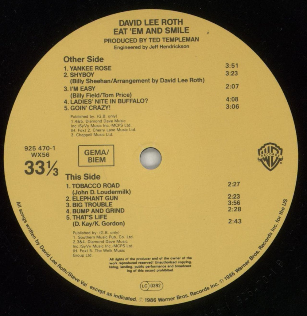 David Lee Roth Eat 'Em And Smile - Price Stickered UK vinyl LP album (LP record) DLRLPEA869730