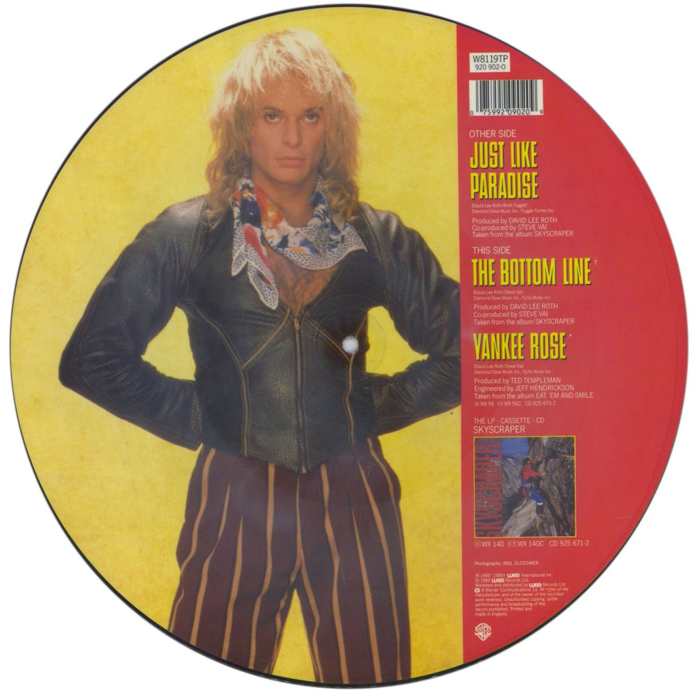 David Lee Roth Just Like Paradise UK 12" vinyl picture disc (12 inch picture record) 075992090209