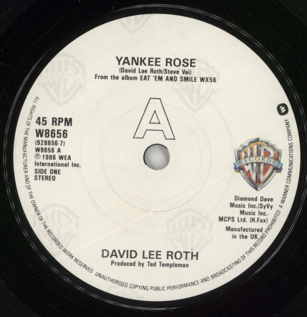 David Lee Roth Yankee Rose UK 7" vinyl single (7 inch record / 45) DLR07YA193602