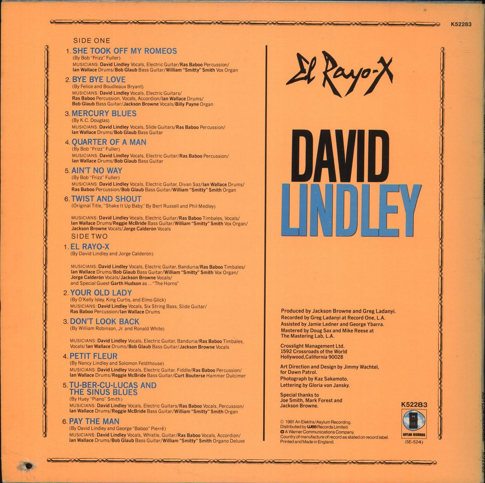 David Lindley  El Rayo-X UK vinyl LP album (LP record)