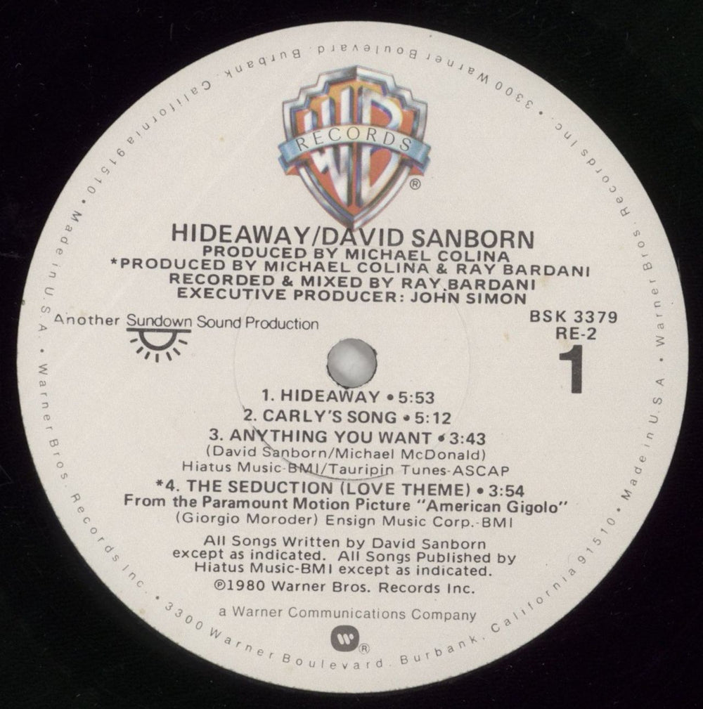 David Sanborn Hideaway US vinyl LP album (LP record) DS8LPHI604990