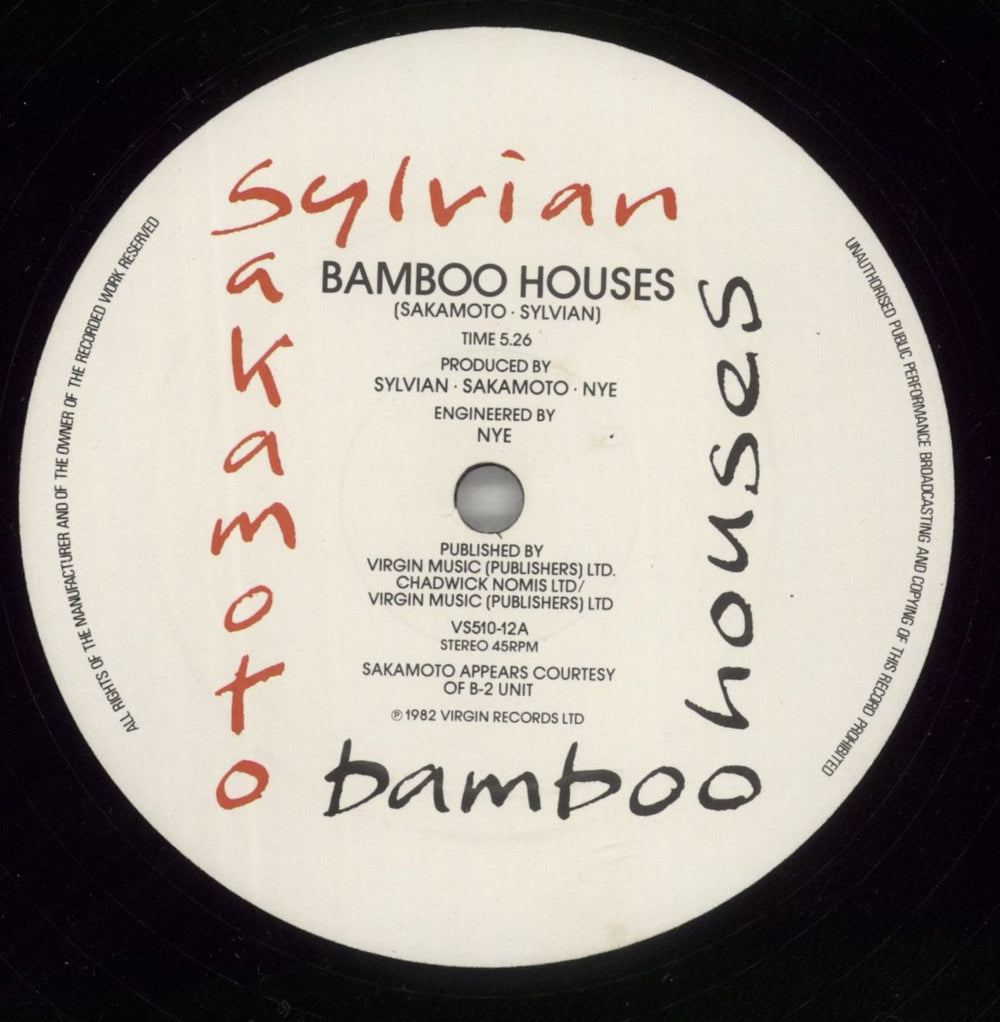 David Sylvian Bamboo Houses UK 12" vinyl single (12 inch record / Maxi-single) SYL12BA52708