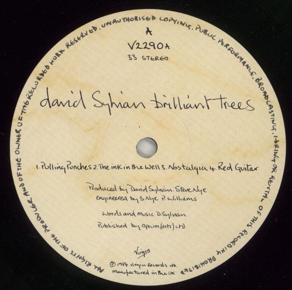David Sylvian Brilliant Trees - VG UK vinyl LP album (LP record) SYLLPBR867787