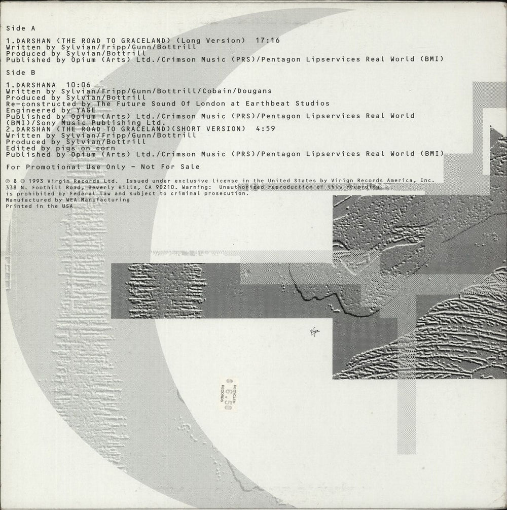 David Sylvian Darshan - EX US Promo 12" vinyl single (12 inch record / Maxi-single)