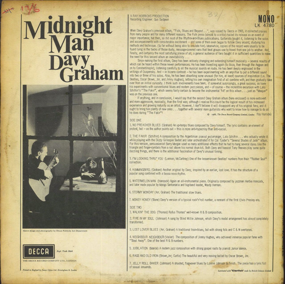 Davy Graham Midnight Man - VG UK vinyl LP album (LP record)