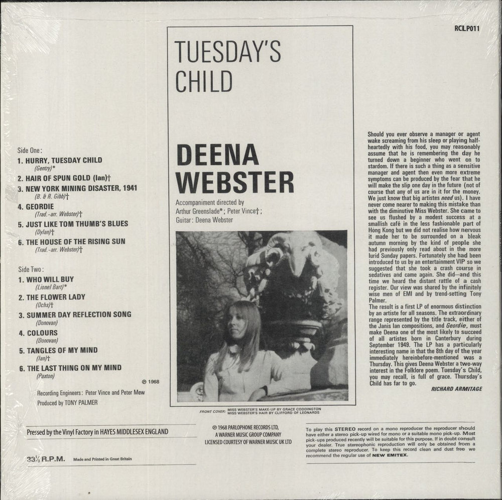 Deena Webster Deena Webster Is Tuesday's Child - 180 Gram Vinyl UK vinyl LP album (LP record)